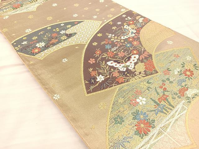 平和屋着物◎六通柄袋帯 唐織 地紙花蝶文 金糸 正絹 逸品 BAAQ6355if