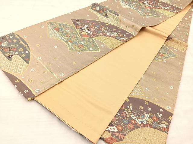 平和屋着物◎六通柄袋帯 唐織 地紙花蝶文 金糸 正絹 逸品 BAAQ6355if