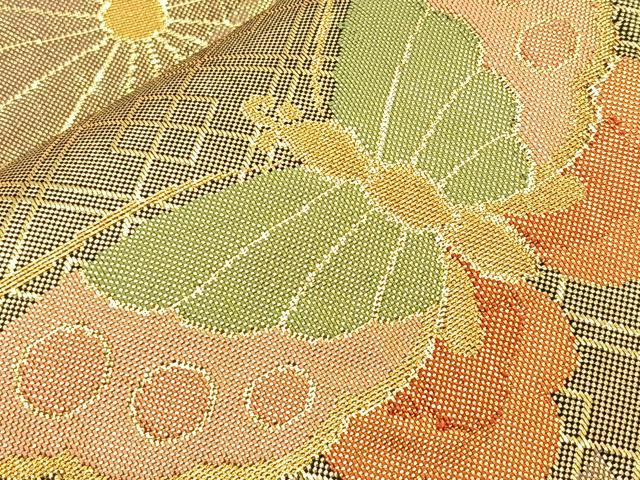 平和屋着物◎佐賀錦 六通柄袋帯 ふくれ織 花蝶文 金糸 正絹 逸品 BAAQ6361if