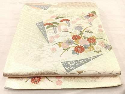 平和屋着物◎六通柄袋帯 唐織 色紙取小袖紋 金糸 正絹 逸品 BAAQ6390if