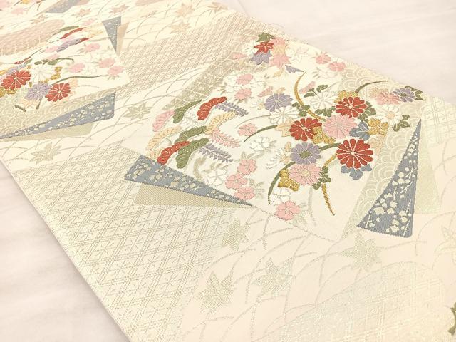平和屋着物◎六通柄袋帯 唐織 色紙取小袖紋 金糸 正絹 逸品 BAAQ6390if