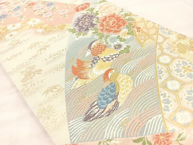 平和屋着物◎六通柄袋帯　唐織　鴛鴦花文　金糸　正絹　逸品　BAAQ6392if