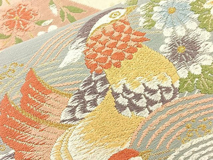 平和屋着物◎六通柄袋帯　唐織　鴛鴦花文　金糸　正絹　逸品　BAAQ6392if
