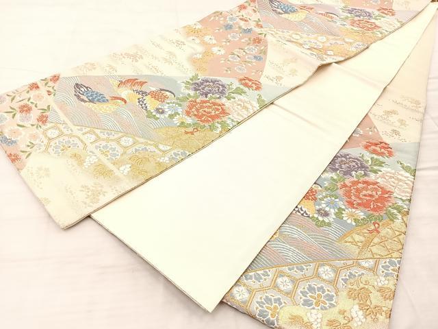 平和屋着物◎六通柄袋帯　唐織　鴛鴦花文　金糸　正絹　逸品　BAAQ6392if