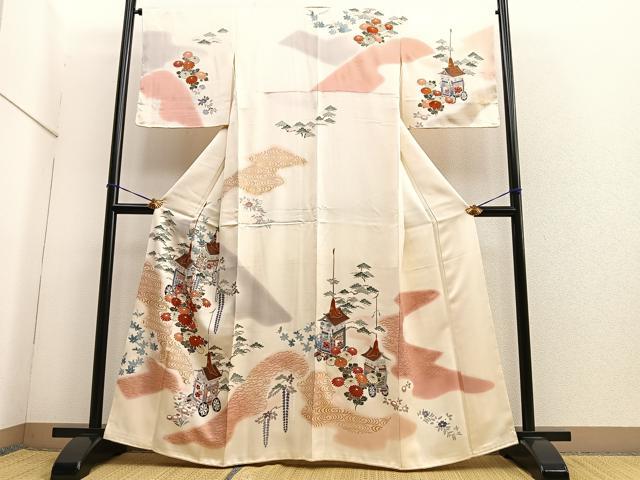 平和屋着物■訪問着　駒刺繍　鉾流水花文　暈し染め　金彩　正絹　逸品　BAAQ7529ev