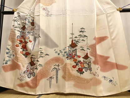 平和屋着物■訪問着　駒刺繍　鉾流水花文　暈し染め　金彩　正絹　逸品　BAAQ7529ev