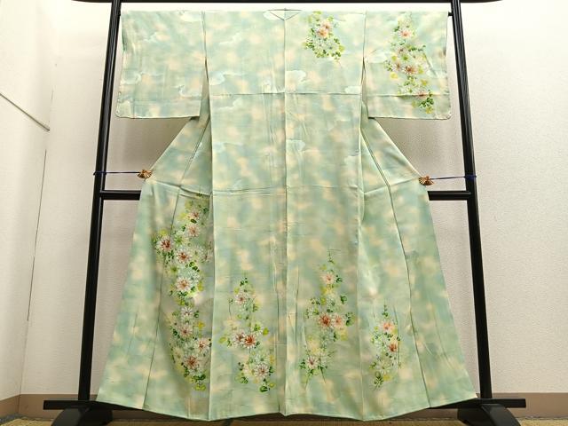 平和屋着物■訪問着　手描き　草花文　暈し染め　正絹　逸品　BAAQ7535ev
