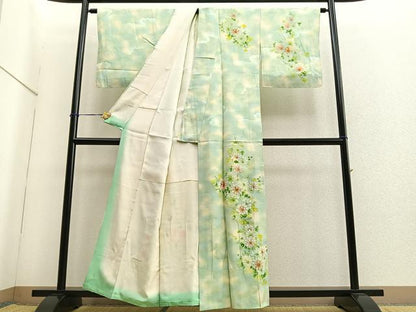 平和屋着物■訪問着　手描き　草花文　暈し染め　正絹　逸品　BAAQ7535ev