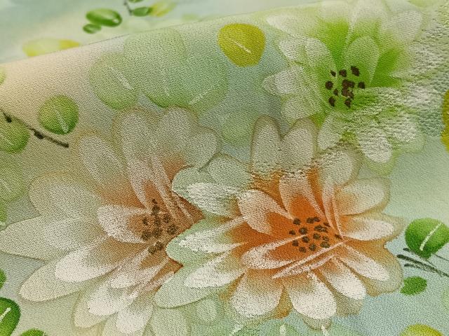 平和屋着物■訪問着　手描き　草花文　暈し染め　正絹　逸品　BAAQ7535ev