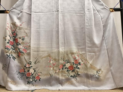 平和屋着物■訪問着　草花文　暈し染め　金彩　正絹　逸品　BAAQ7539ev