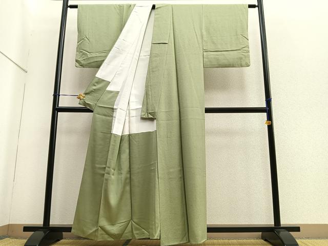 平和屋着物■上質な色無地　氷割れ地紋　柳茶色　正絹　逸品　BAAQ7541ev