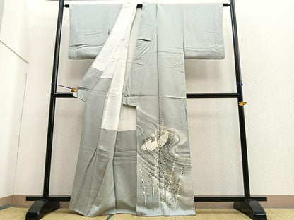平和屋着物■色留訪問着　作家物　刺繍　白鷺　暈し染め　　正絹　逸品　BAAQ7550ev
