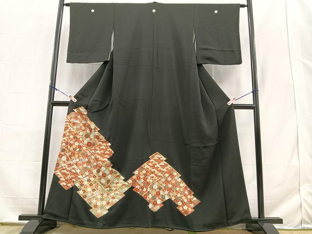 平和屋着物■豪華黒留袖 駒刺繍 松皮菱花文 金彩 正絹 逸品 BAAQ8966ow