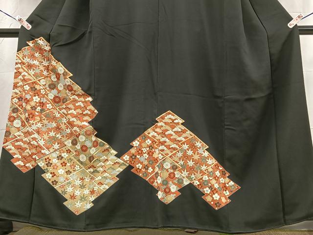 平和屋着物■豪華黒留袖 駒刺繍 松皮菱花文 金彩 正絹 逸品 BAAQ8966ow