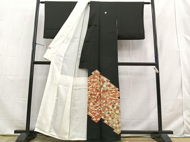 平和屋着物■豪華黒留袖 駒刺繍 松皮菱花文 金彩 正絹 逸品 BAAQ8966ow