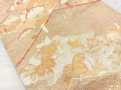 平和屋着物◎六通柄袋帯 唐織 飛鶴松文 金銀糸 正絹 逸品 BAAQ9413cm