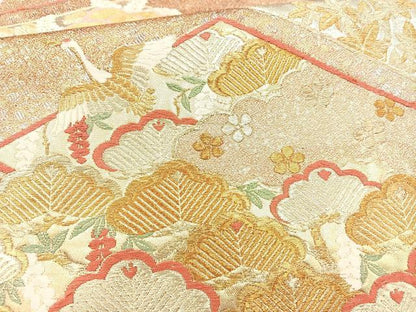 平和屋着物◎六通柄袋帯 唐織 飛鶴松文 金銀糸 正絹 逸品 BAAQ9413cm