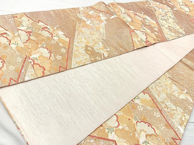 平和屋着物◎六通柄袋帯 唐織 飛鶴松文 金銀糸 正絹 逸品 BAAQ9413cm