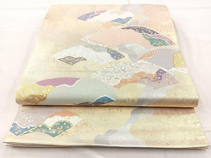 平和屋着物◎六通柄袋帯 遊扇 うづくら箔 正絹 逸品 BAAQ9415cm