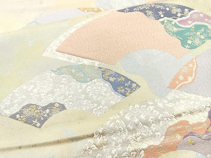 平和屋着物◎六通柄袋帯 遊扇 うづくら箔 正絹 逸品 BAAQ9415cm