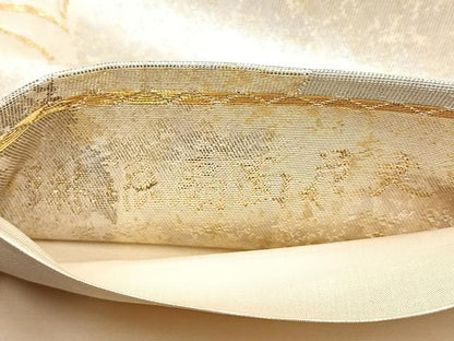 平和屋着物◎六通柄袋帯 唐織 琳派扇面花文 金銀糸 正絹 逸品 BAAQ9417cm