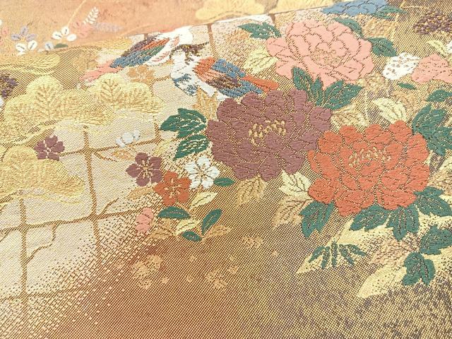 平和屋着物◎六通柄袋帯　唐織　松山花鳥紋　金糸　正絹　逸品　BAAQ9441cm