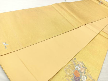 平和屋着物◎六通太鼓柄袋帯 花車文 金糸 引箔 正絹 逸品 BAAQ9456cm