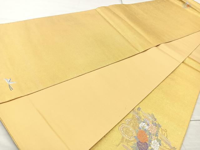 平和屋着物◎六通太鼓柄袋帯 花車文 金糸 引箔 正絹 逸品 BAAQ9456cm