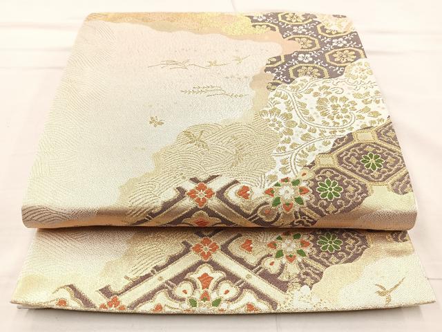 平和屋着物◎六通柄袋帯 唐織 道長吉祥文 金糸 正絹 逸品 BAAQ9496cm