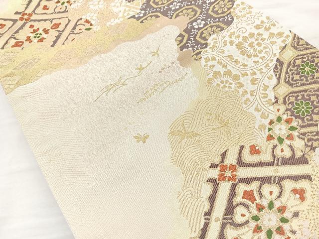 平和屋着物◎六通柄袋帯 唐織 道長吉祥文 金糸 正絹 逸品 BAAQ9496cm