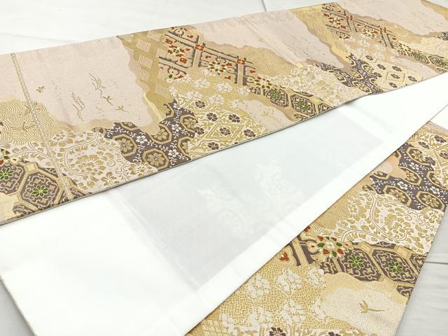 平和屋着物◎六通柄袋帯 唐織 道長吉祥文 金糸 正絹 逸品 BAAQ9496cm