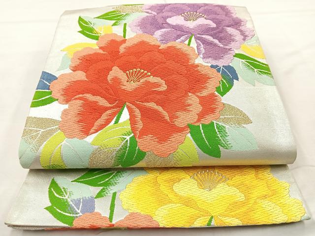 平和屋着物◎六通柄袋帯 唐織 枝花文 金銀糸正絹 逸品 BAAQ9524cm