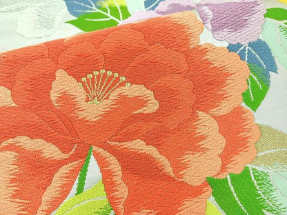 平和屋着物◎六通柄袋帯 唐織 枝花文 金銀糸正絹 逸品 BAAQ9524cm