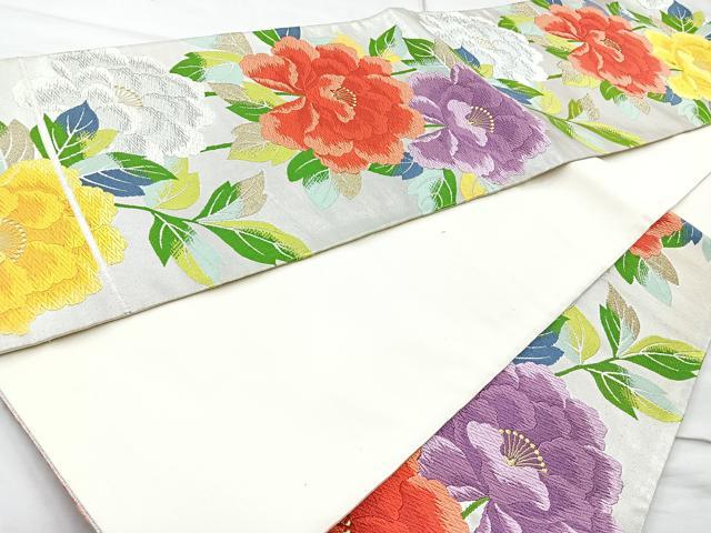 平和屋着物◎六通柄袋帯 唐織 枝花文 金銀糸正絹 逸品 BAAQ9524cm