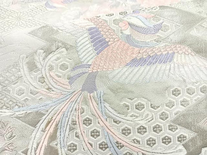 平和屋着物◎六通柄袋帯 唐織 九百錦 尾長鳥文 プラチナ箔 正絹 逸品 BAAQ9527cm