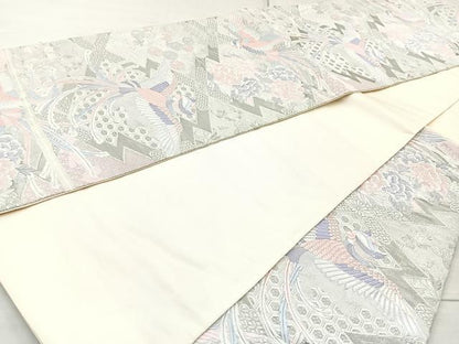 平和屋着物◎六通柄袋帯 唐織 九百錦 尾長鳥文 プラチナ箔 正絹 逸品 BAAQ9527cm