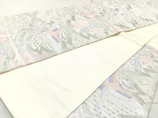 平和屋着物◎六通柄袋帯 唐織 九百錦 尾長鳥文 プラチナ箔 正絹 逸品 BAAQ9527cm