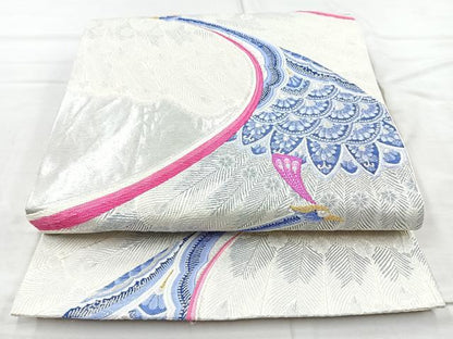 平和屋着物◎六通柄袋帯 孔雀文 金銀糸 正絹 逸品 BAAQ9529cm