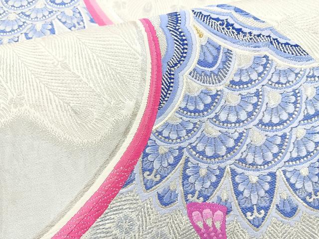 平和屋着物◎六通柄袋帯 孔雀文 金銀糸 正絹 逸品 BAAQ9529cm
