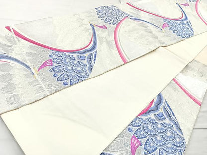 平和屋着物◎六通柄袋帯 孔雀文 金銀糸 正絹 逸品 BAAQ9529cm