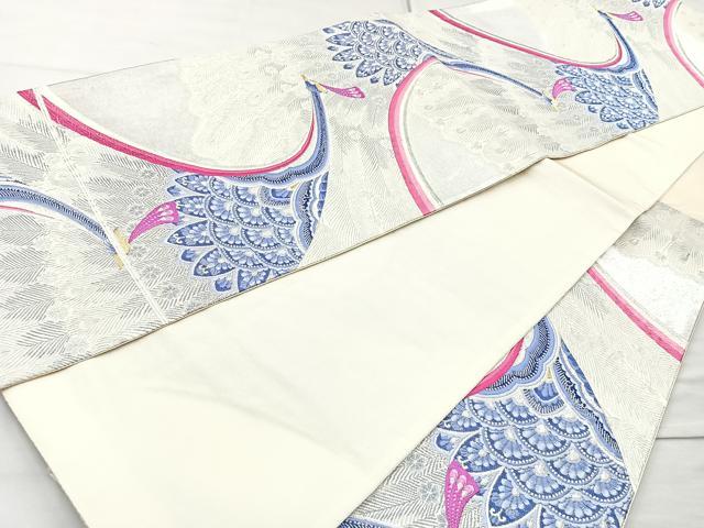 平和屋着物◎六通柄袋帯 孔雀文 金銀糸 正絹 逸品 BAAQ9529cm