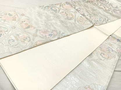 平和屋着物◎六通柄袋帯 唐織 天井花丸文 金銀糸 正絹 逸品 BAAQ9557cm