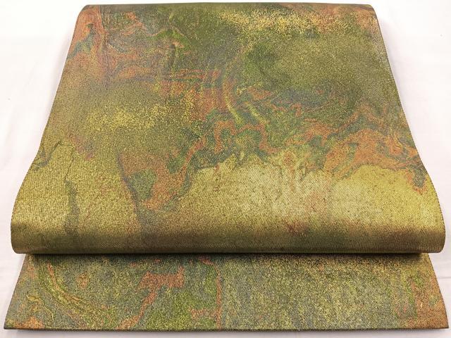 平和屋着物◎六通柄袋帯 墨流し文 引箔 正絹 逸品 BAAQ9571cm