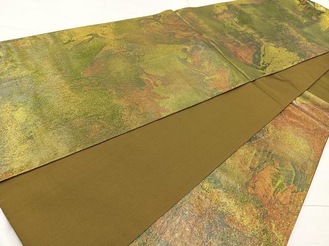平和屋着物◎六通柄袋帯 墨流し文 引箔 正絹 逸品 BAAQ9571cm