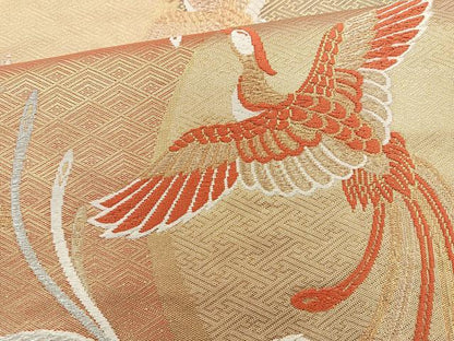 平和屋着物◎六通柄袋帯 唐織 尾長鳥文 金糸 正絹 逸品 BAAQ9584cm