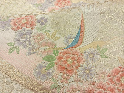 平和屋着物◎六通柄袋帯 花鳥文 金糸 正絹 逸品 BAAQ9591cm
