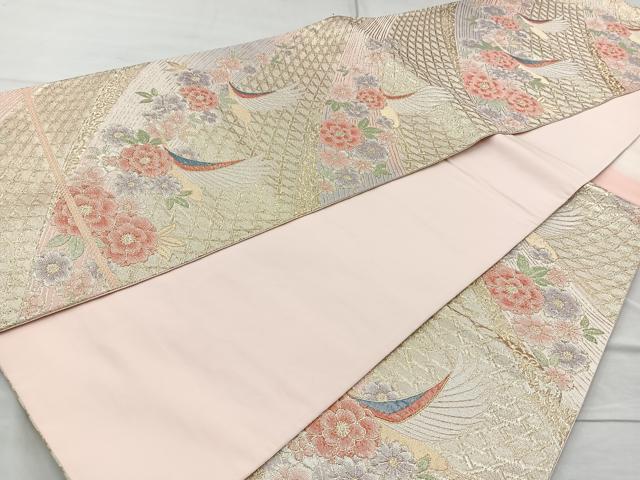 平和屋着物◎六通柄袋帯 花鳥文 金糸 正絹 逸品 BAAQ9591cm
