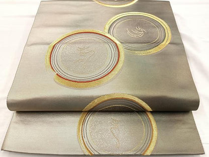 平和屋着物◎六通柄袋帯 丸文 金糸 引箔 正絹 逸品 BAAQ9802cm