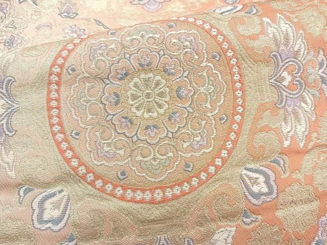 平和屋着物◎六通柄袋帯 唐織 正倉院花文 金銀糸 正絹 逸品 BAAQ9815cm