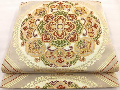 平和屋着物◎六通柄袋帯 唐織 花丸文 金糸 正絹 逸品 BAAQ9845cm
